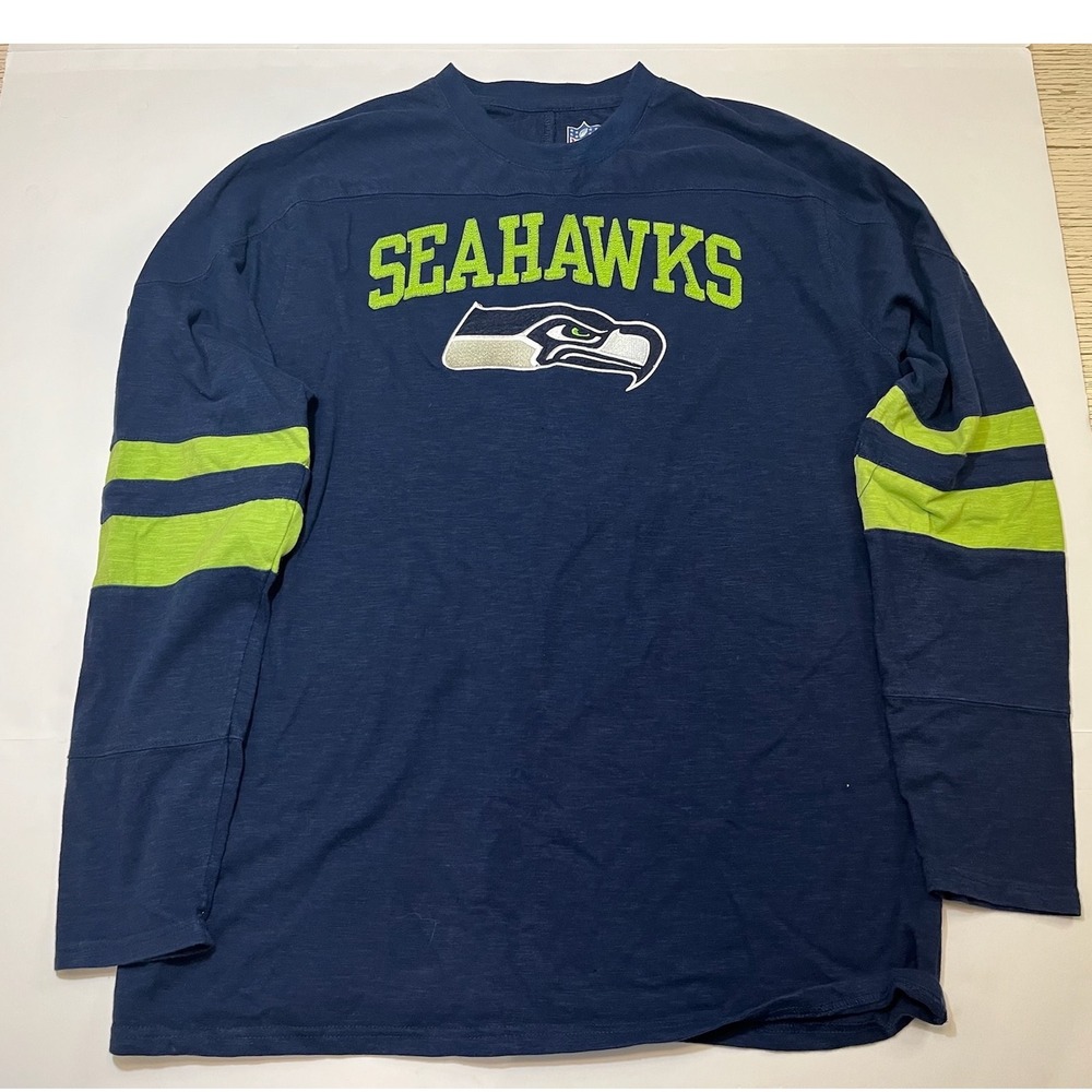 NFL Seattle Seahawks Long Sleeve Shirt Mens 2XL Navy Blue Green Logo Football - Picture 2 of 8